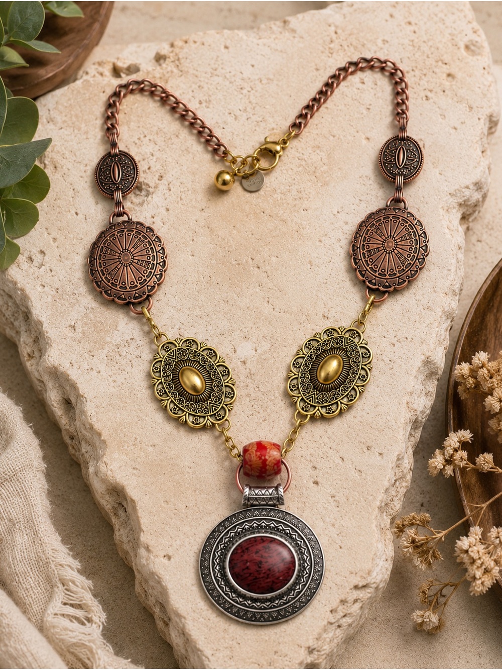 RUBYRUDI • Pendant Necklace Art to Wear UP CYCLED, Western SUSTAINABLE, OOAK - Picture 15 of 16